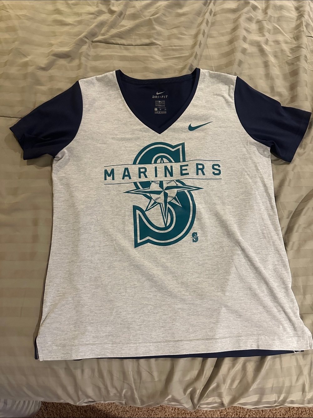 Nike Gray Navy and Teal Seattle Mariners V-Neck Tee